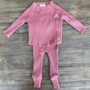Mud Pie Pink Ribbed Set 0-3mo